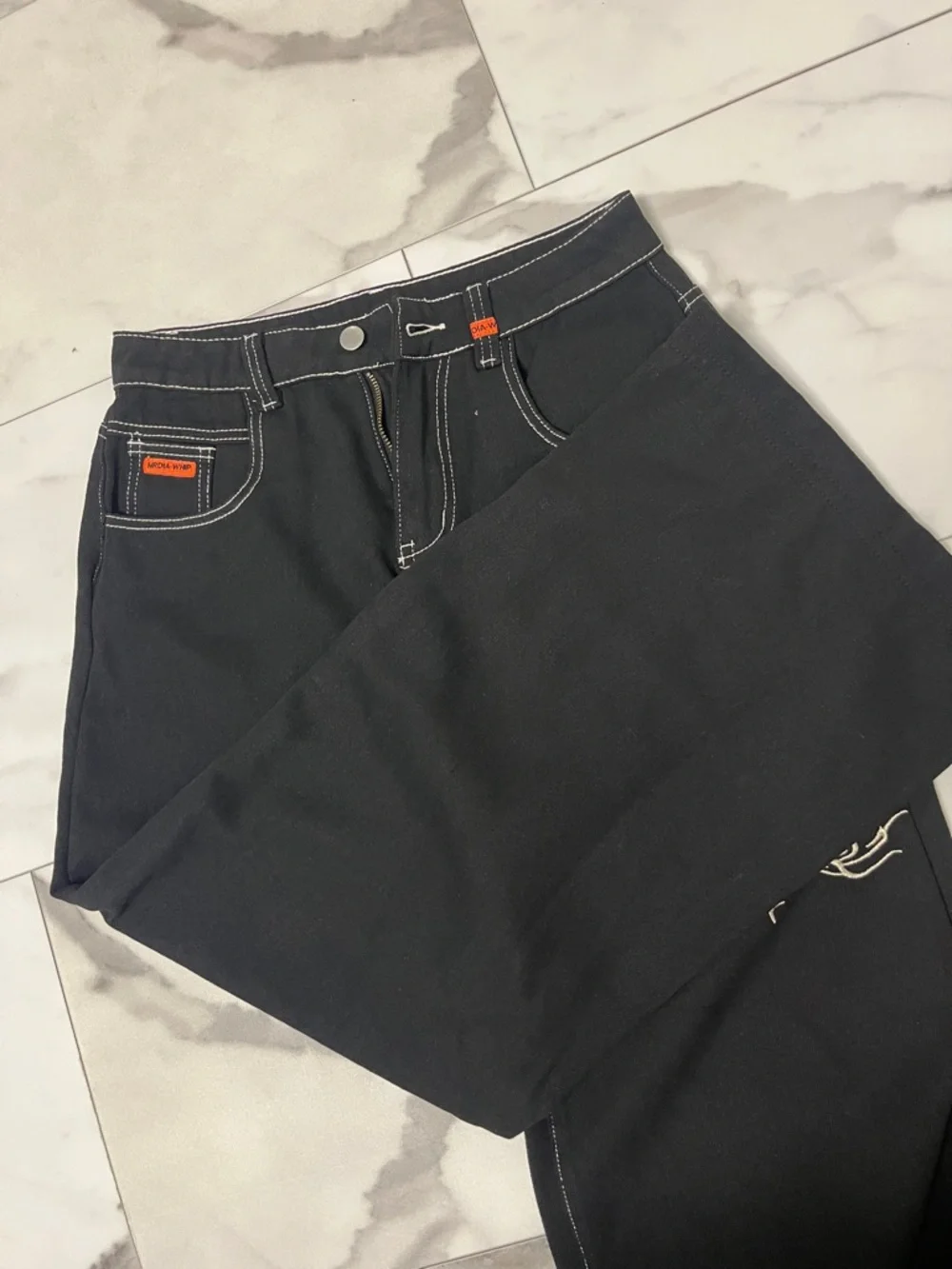 Men's Black Jeans with White Stitch & Embroidery - Picture 5 of 5